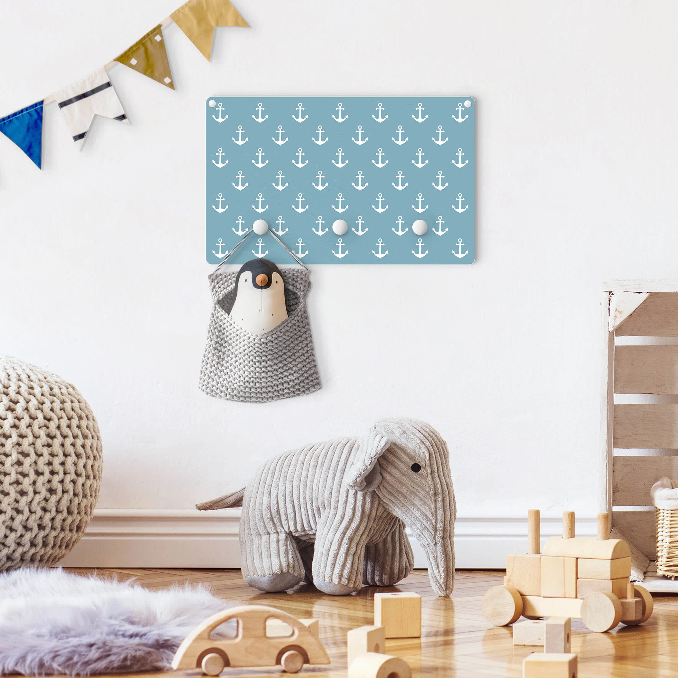 WallArt Kindergarderobe Holz - Anker Graublau Weiß In Blau – Bild 3