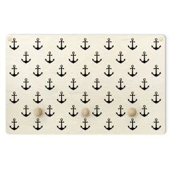 WallArt Kindergarderobe Holz - Anker Muster Schwarz In Schwarz