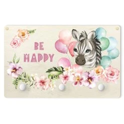 WallArt Kindergarderobe Holz - Aquarell Zebra - Be Unique In Bunt