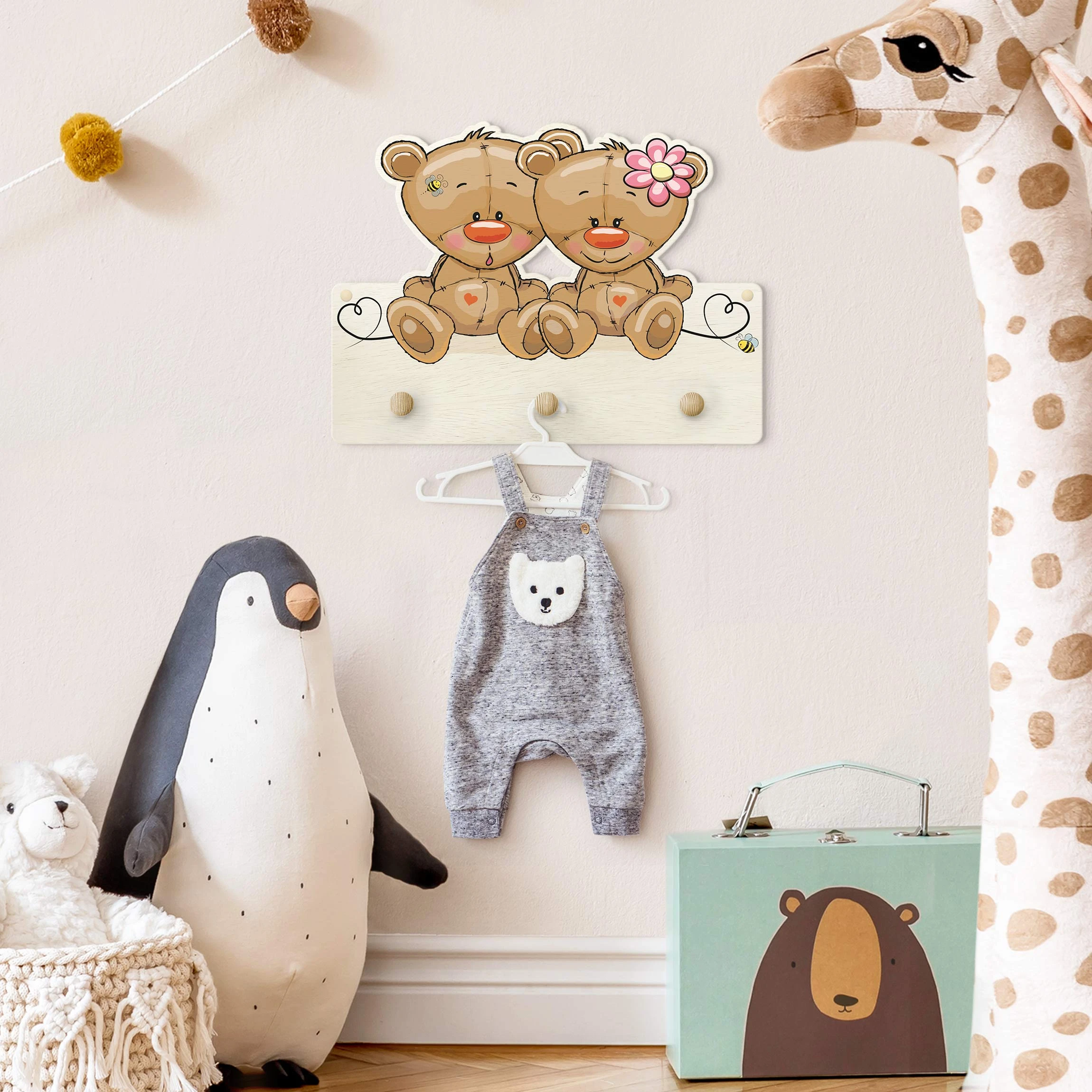 WallArt Kindergarderobe Holz - BĂ€ren Liebe In Braun - Image 4