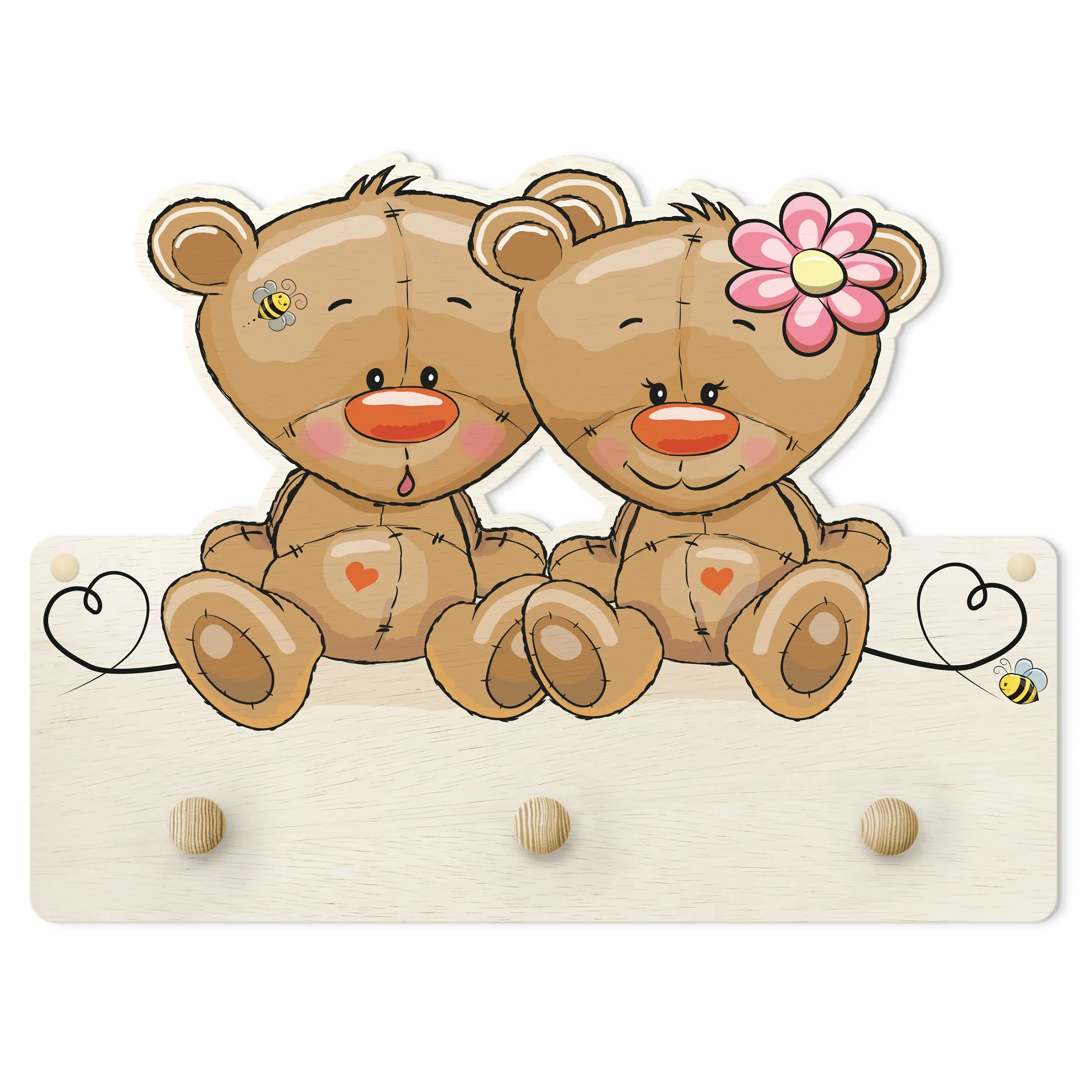 WallArt Kindergarderobe Holz - BĂ€ren Liebe In Braun