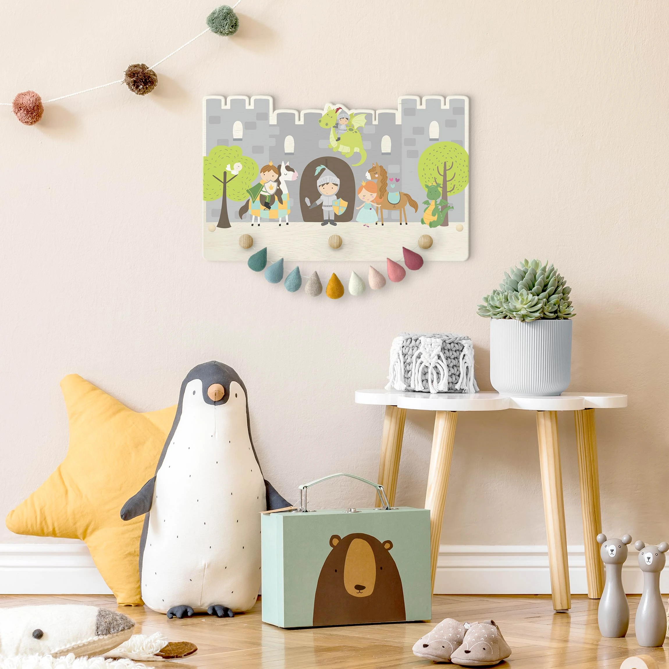 WallArt Kindergarderobe Holz - Burg Ritter Drachen Prinzen Prinzessin In Bunt - Image 4