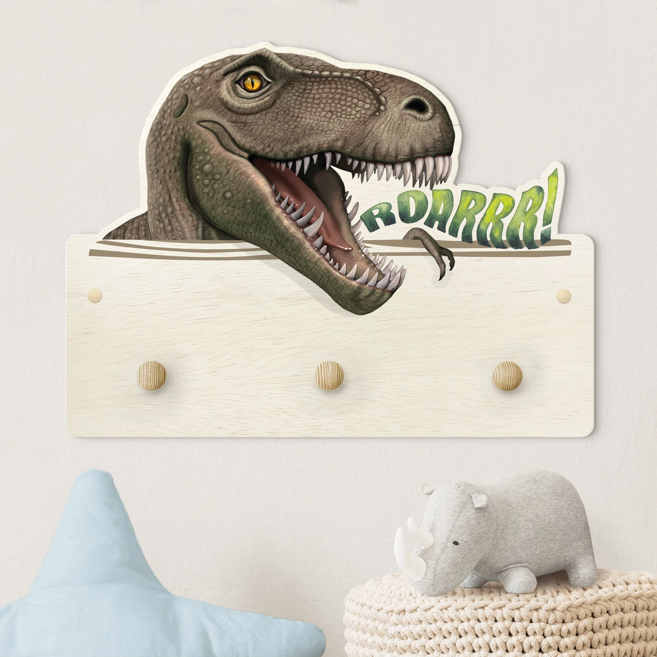 WallArt Kindergarderobe Holz - Dinosaurier T - Rex In Grün - Image 2