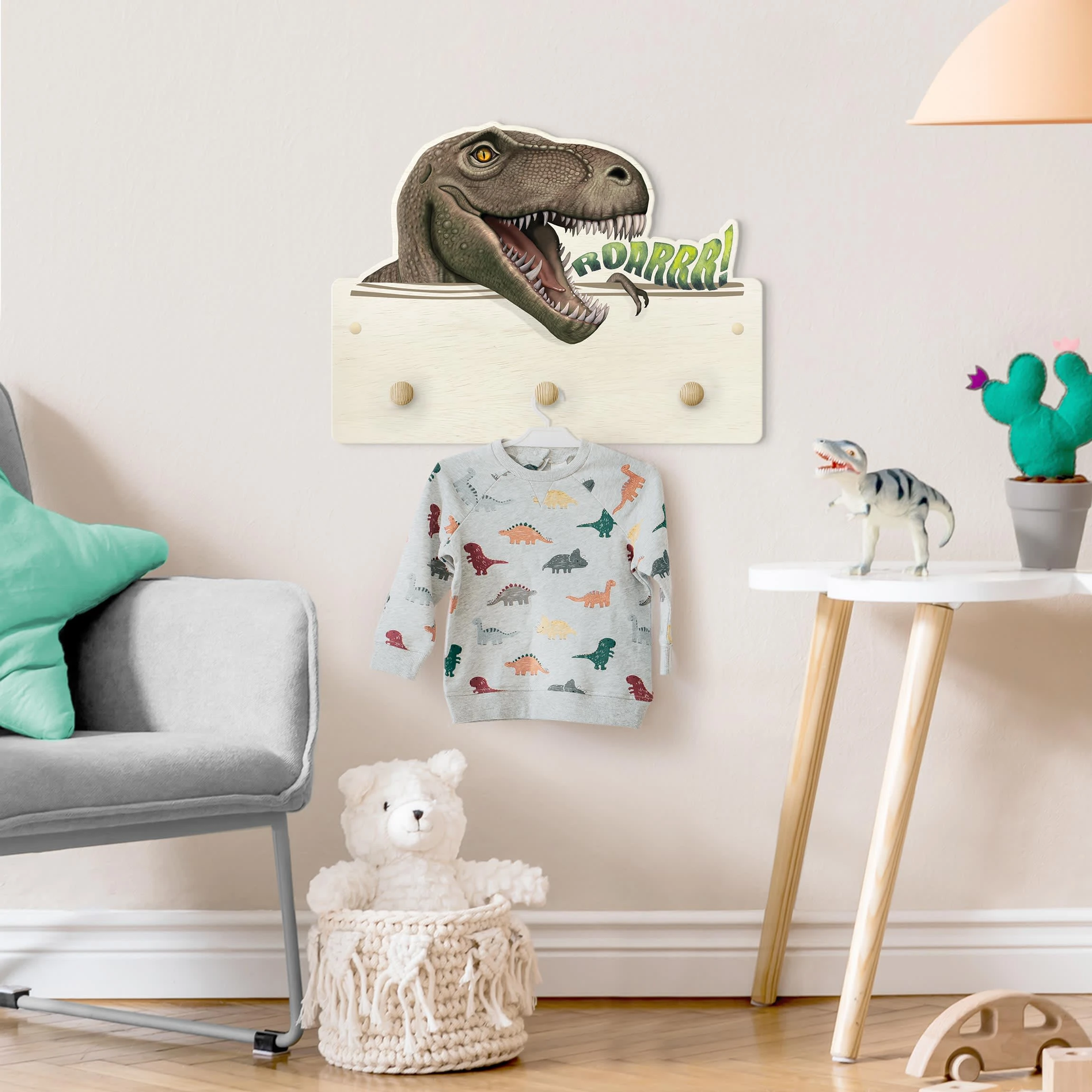 WallArt Kindergarderobe Holz - Dinosaurier T - Rex In Grün - Image 3