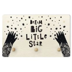 WallArt Kindergarderobe Holz - Dream Big Little Star Mit Blumen Schwarz In Schwarz