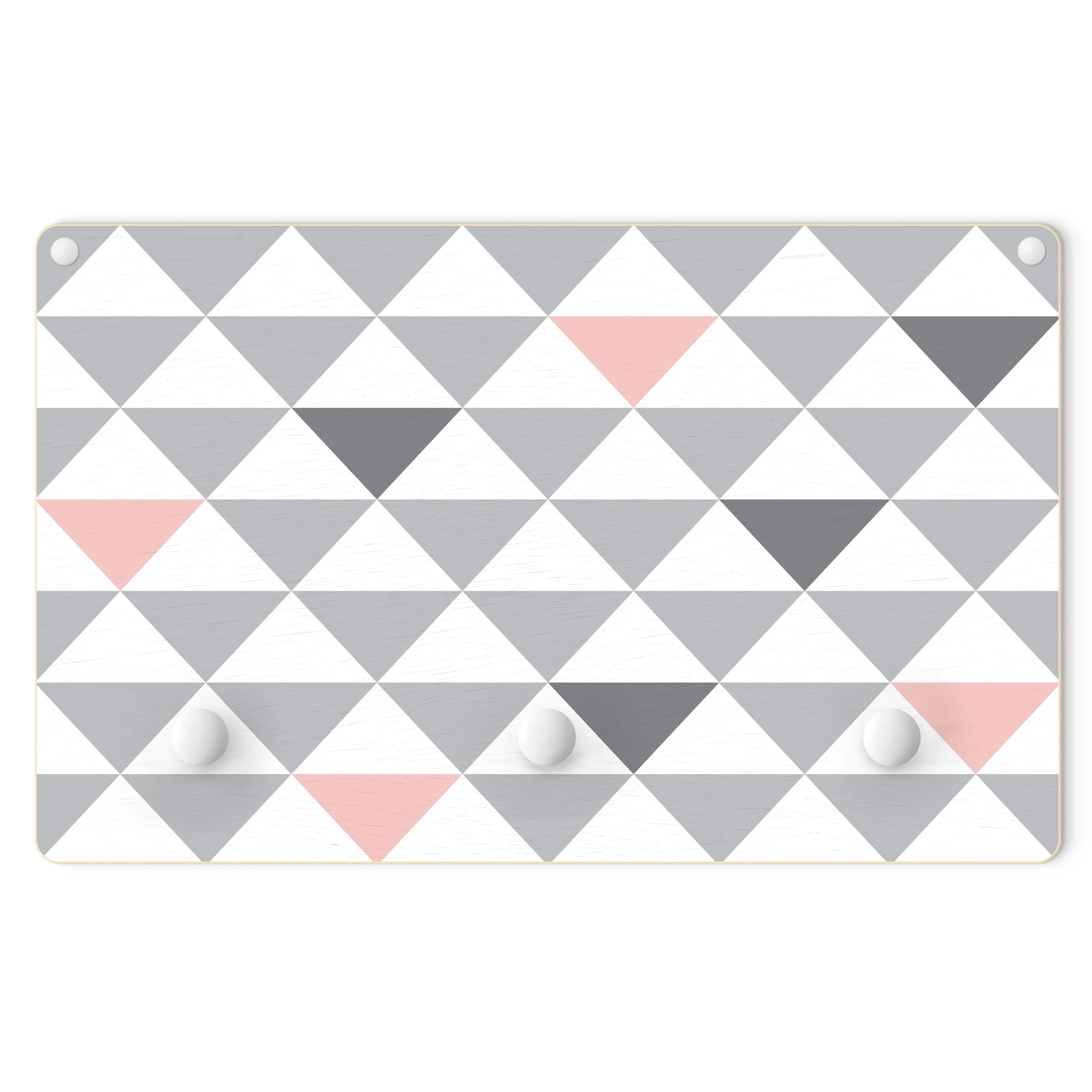 WallArt Kindergarderobe Holz - Dreiecke Grau Weiß Rosa In Grau