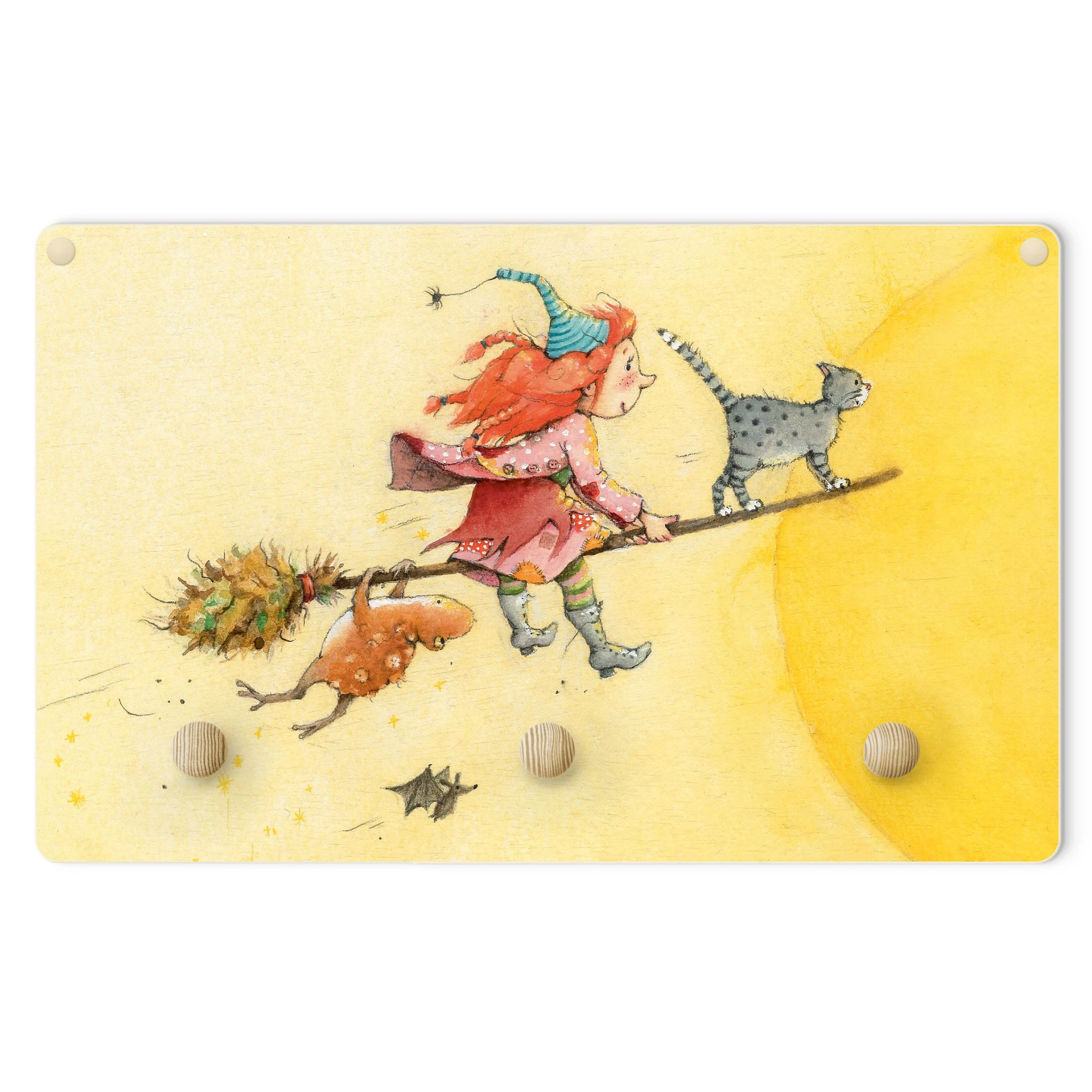 WallArt Kindergarderobe Holz - Frida Und Kater Pumpernickel In Gelb