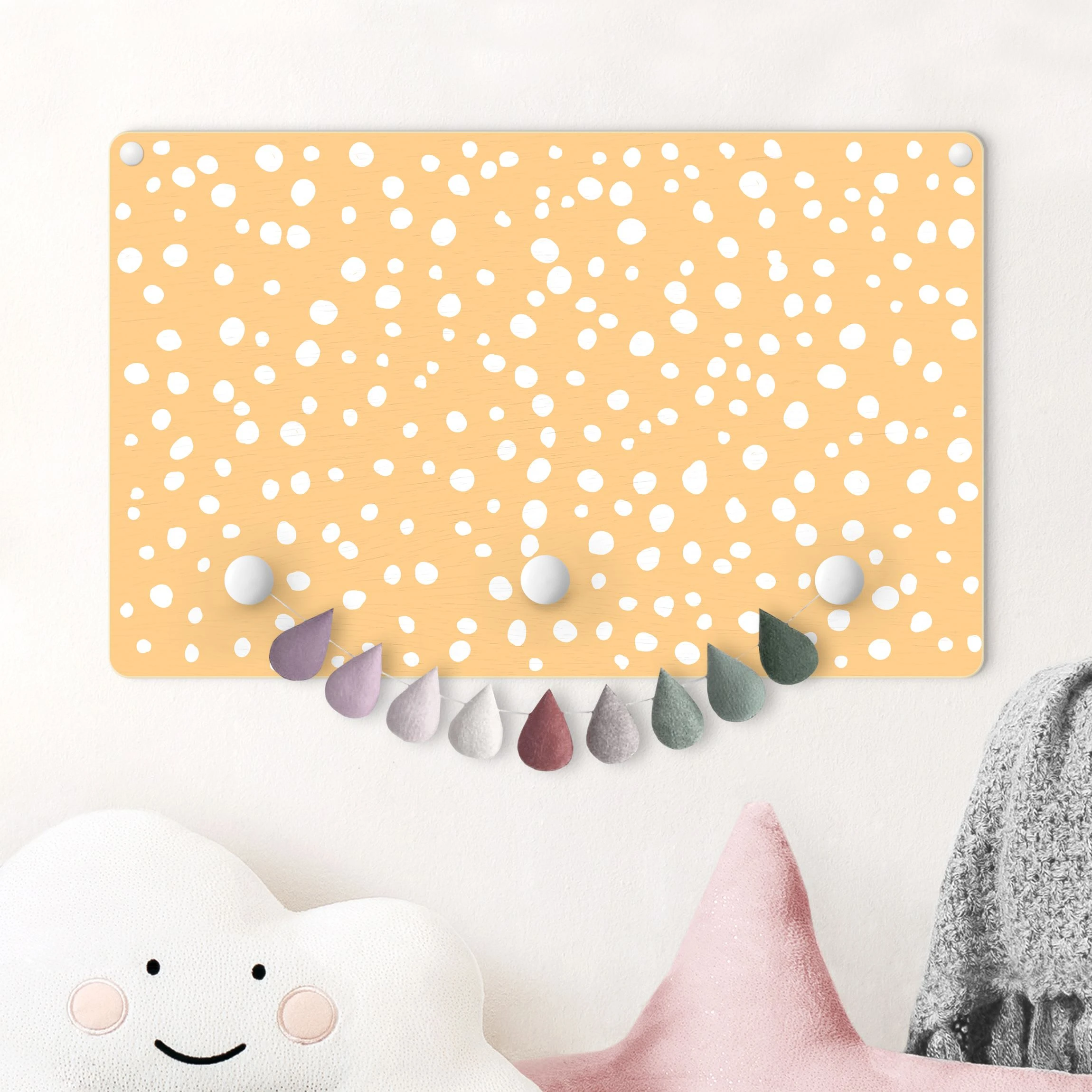 WallArt Kindergarderobe Holz - Gezeichnete Kleine Punkte Auf Aprikose In Orange - Image 2