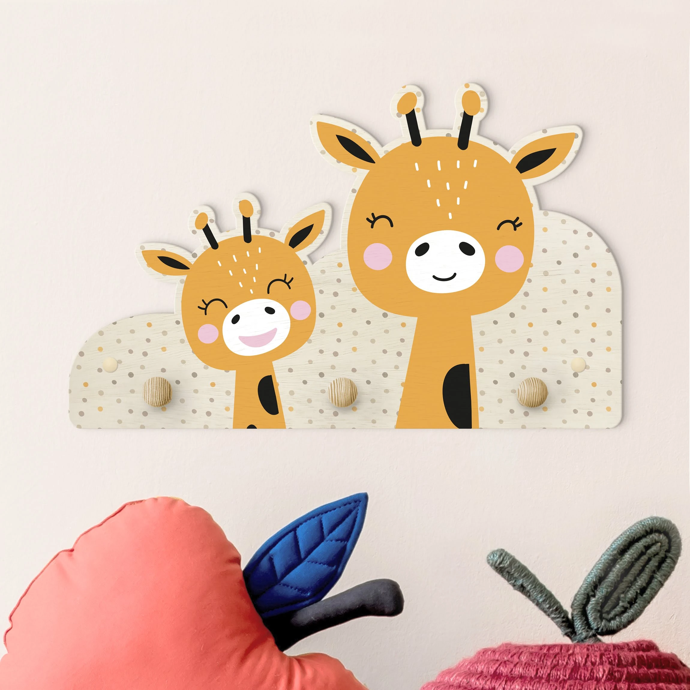 WallArt Kindergarderobe Holz - Giraffe Mit Babygiraffe In Orange - Image 2