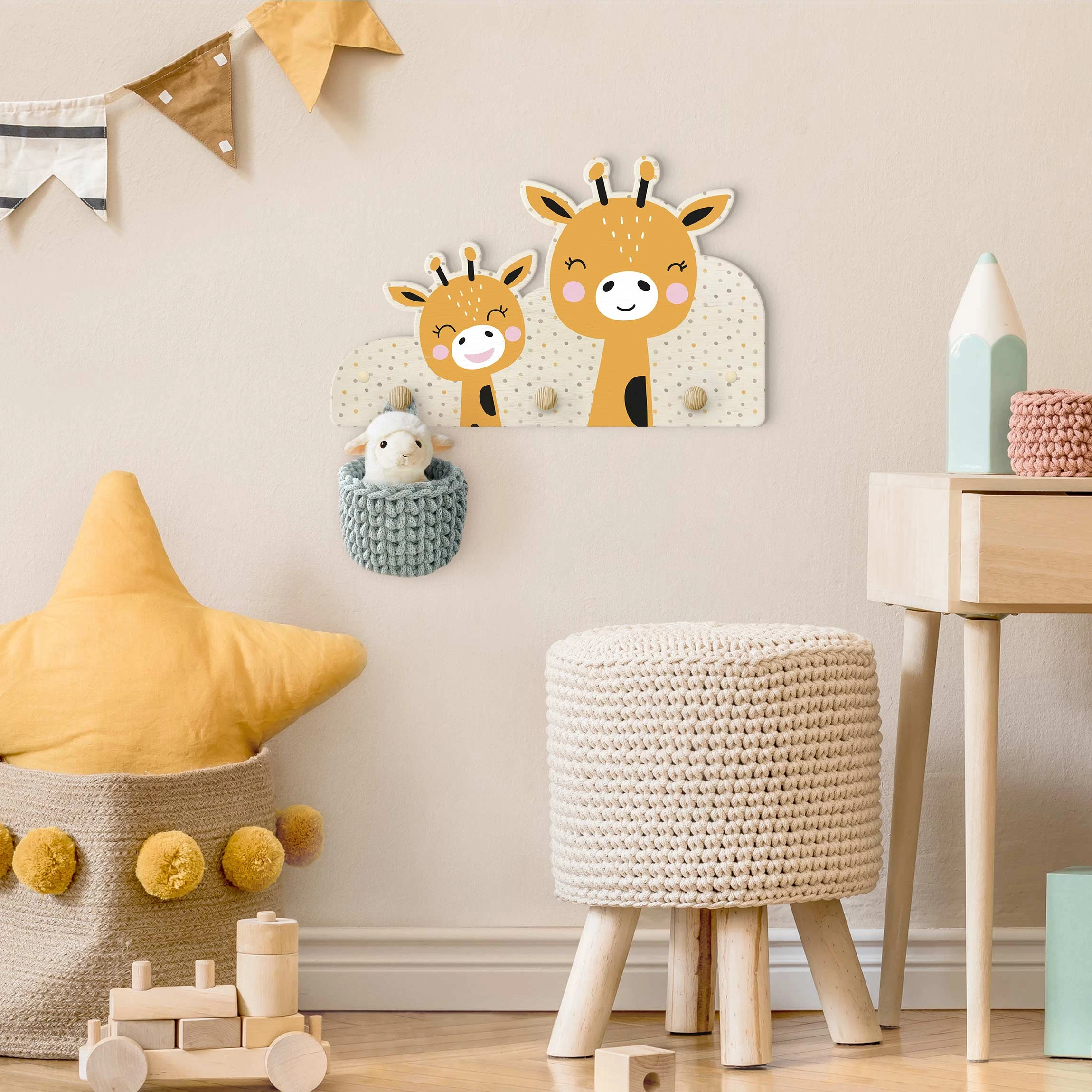 WallArt Kindergarderobe Holz - Giraffe Mit Babygiraffe In Orange - Image 3