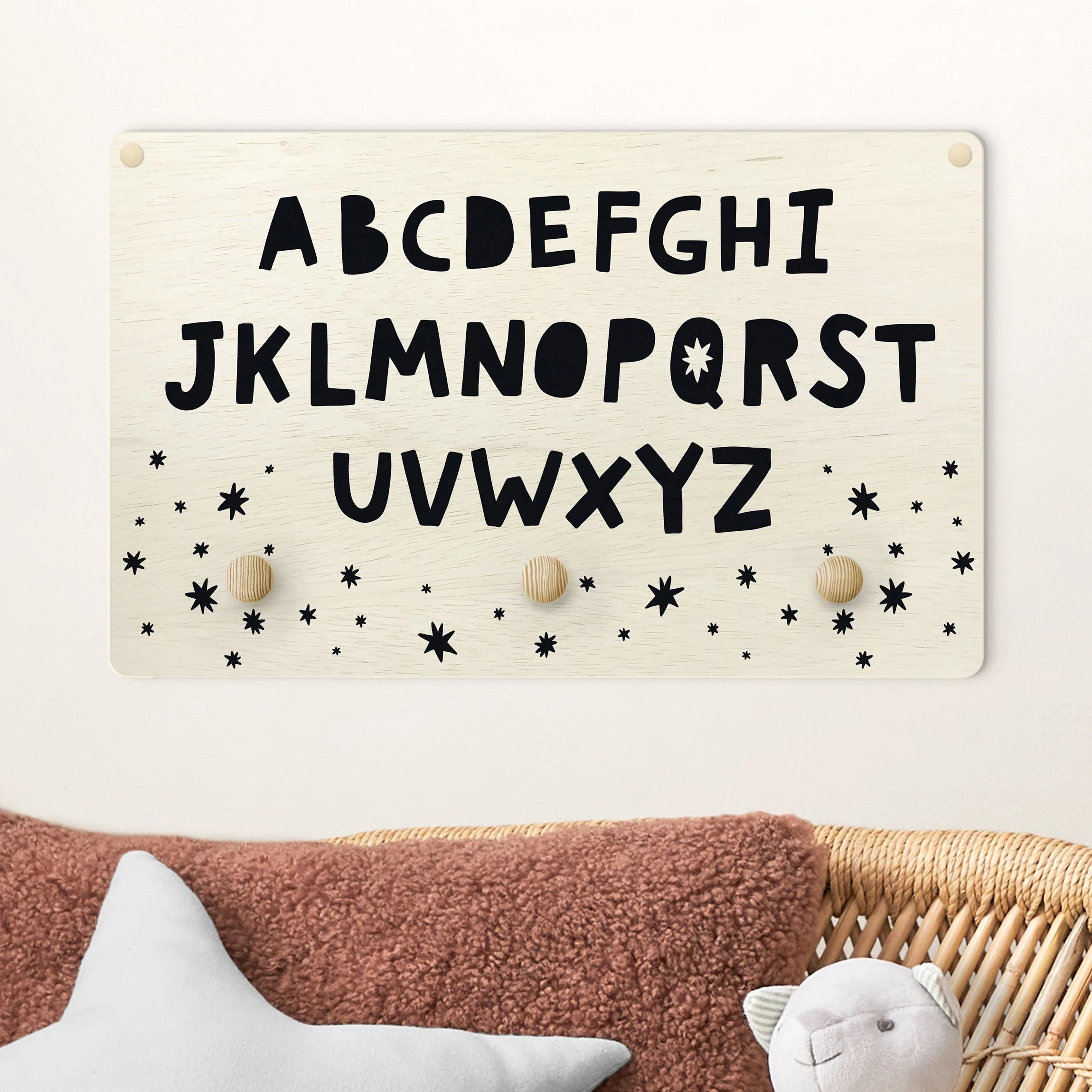 WallArt Kindergarderobe Holz - Großes Alphabet Mit Sternen Schwarz In Schwarz - Image 2