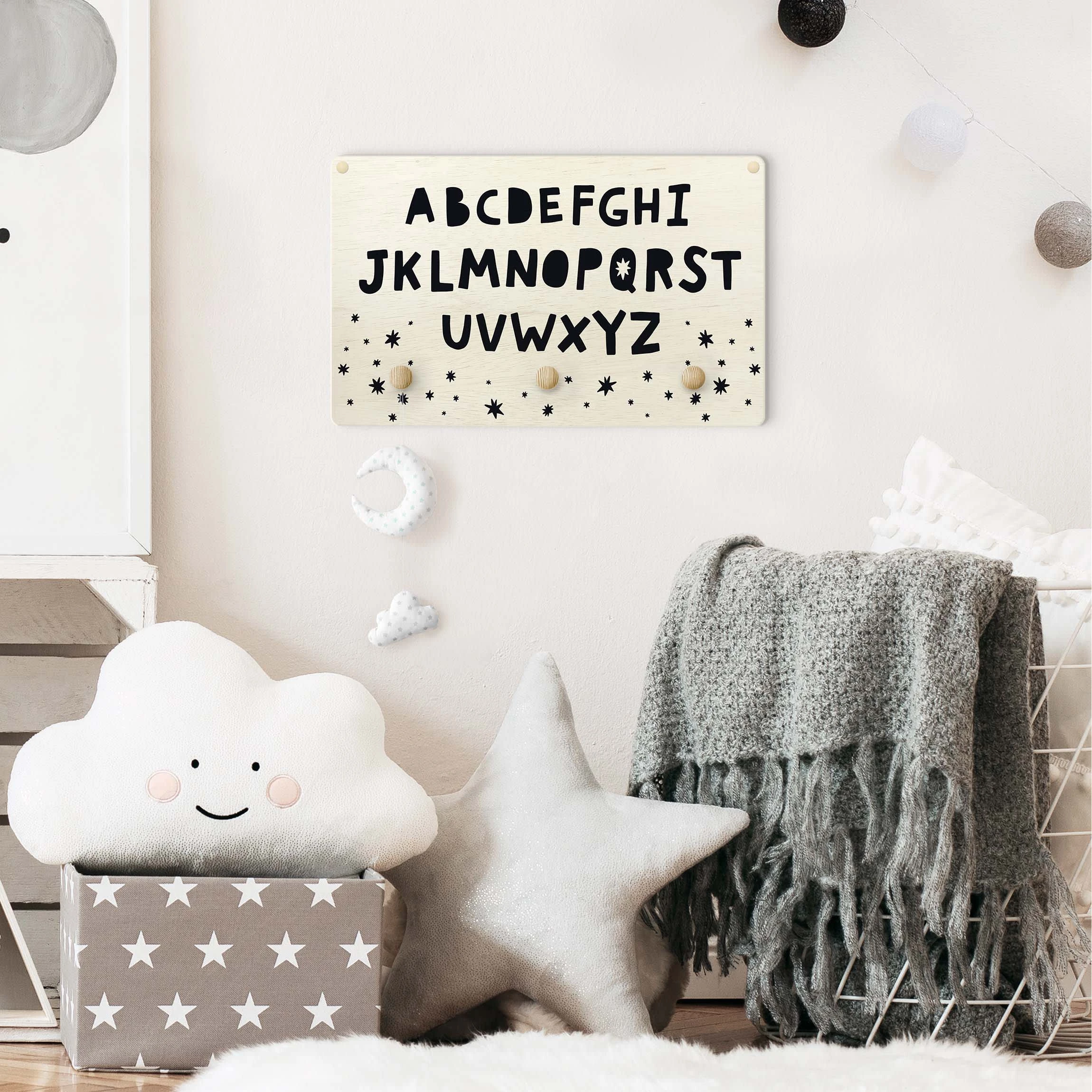 WallArt Kindergarderobe Holz - Großes Alphabet Mit Sternen Schwarz In Schwarz - Image 3