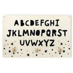 WallArt Kindergarderobe Holz - Großes Alphabet Mit Sternen Schwarz In Schwarz
