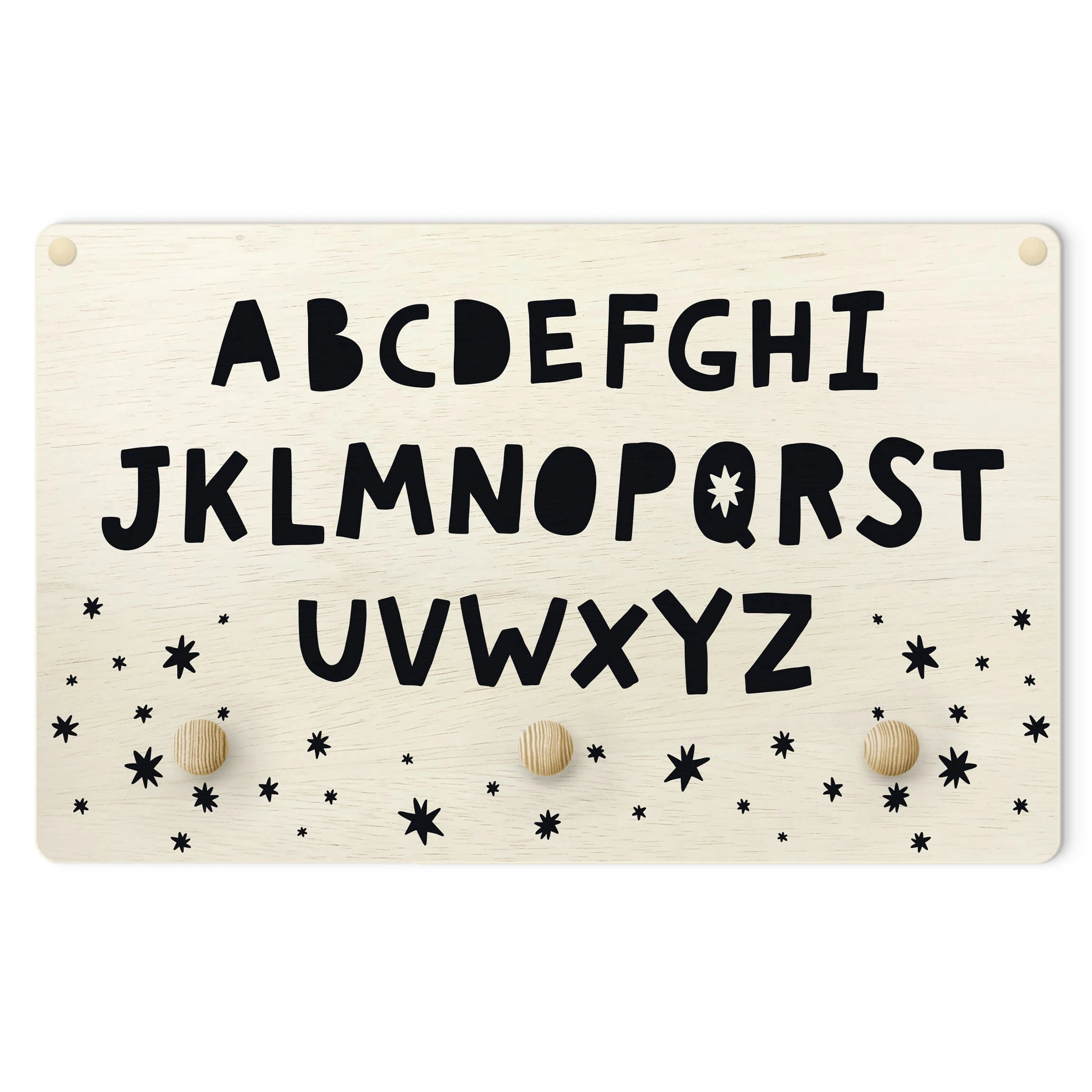 WallArt Kindergarderobe Holz - Großes Alphabet Mit Sternen Schwarz In Schwarz