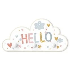 WallArt Kindergarderobe Holz - Hello - Herzen Sterne Wolken In Bunt