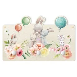 WallArt Kindergarderobe Holz - Kleine Hasenfamilie In Pastell