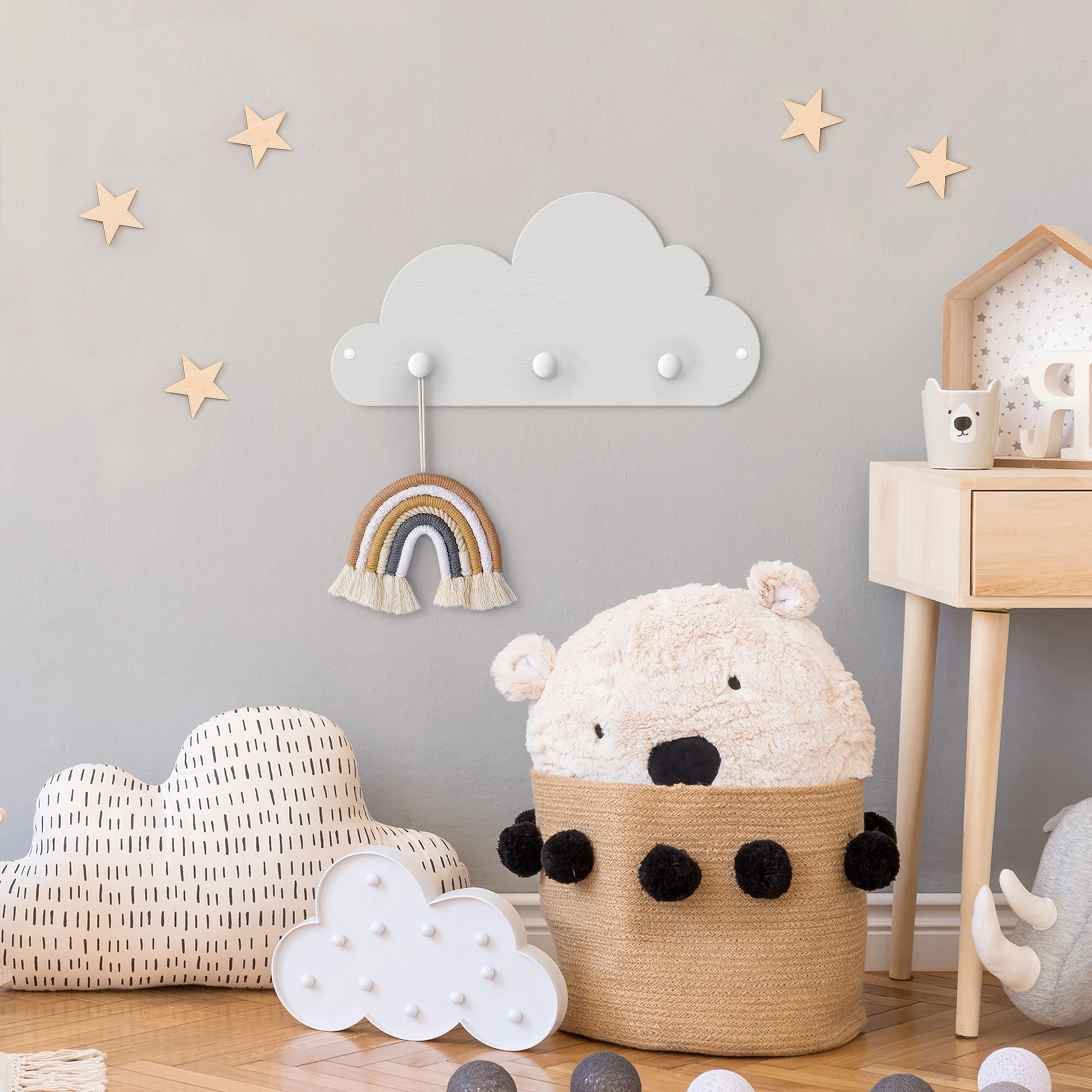 WallArt Kindergarderobe Holz - Kleines Graues Wölkchen In Grau - Image 4