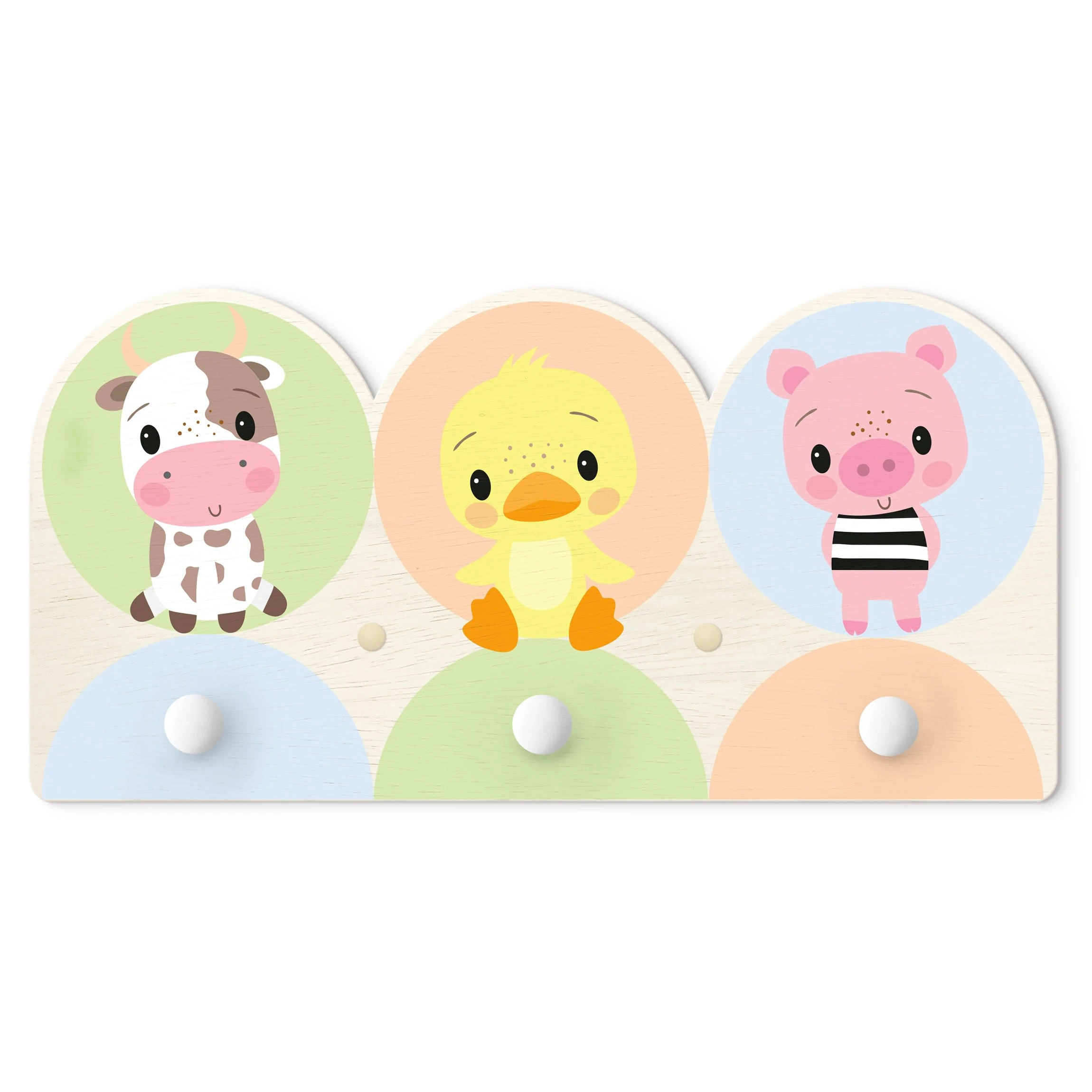 WallArt Kindergarderobe Holz - Kuh Küken Schwein In Pastell
