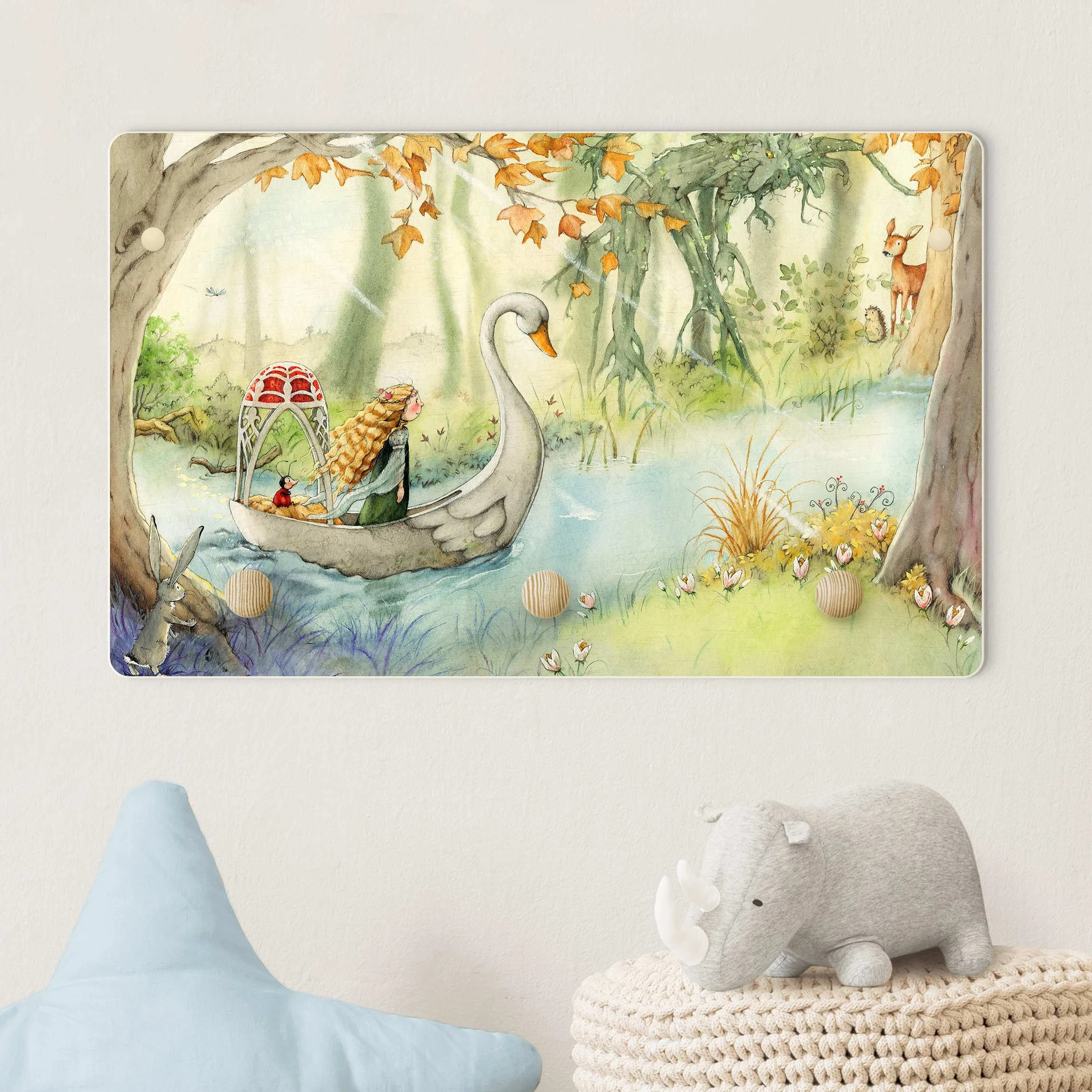 WallArt Kindergarderobe Holz - Lilia - Im Schwanenboot In Bunt - Image 2