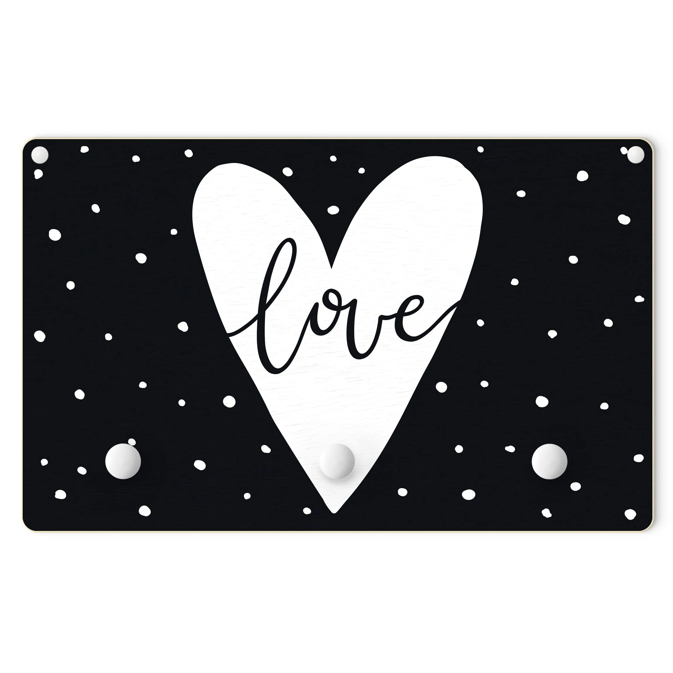 WallArt Kindergarderobe Holz - Love Im Herz Mit Punkten In Schwarz-Weiß