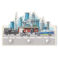 WallArt Kindergarderobe Holz - Polizei Und Polizeiautos In Bunt