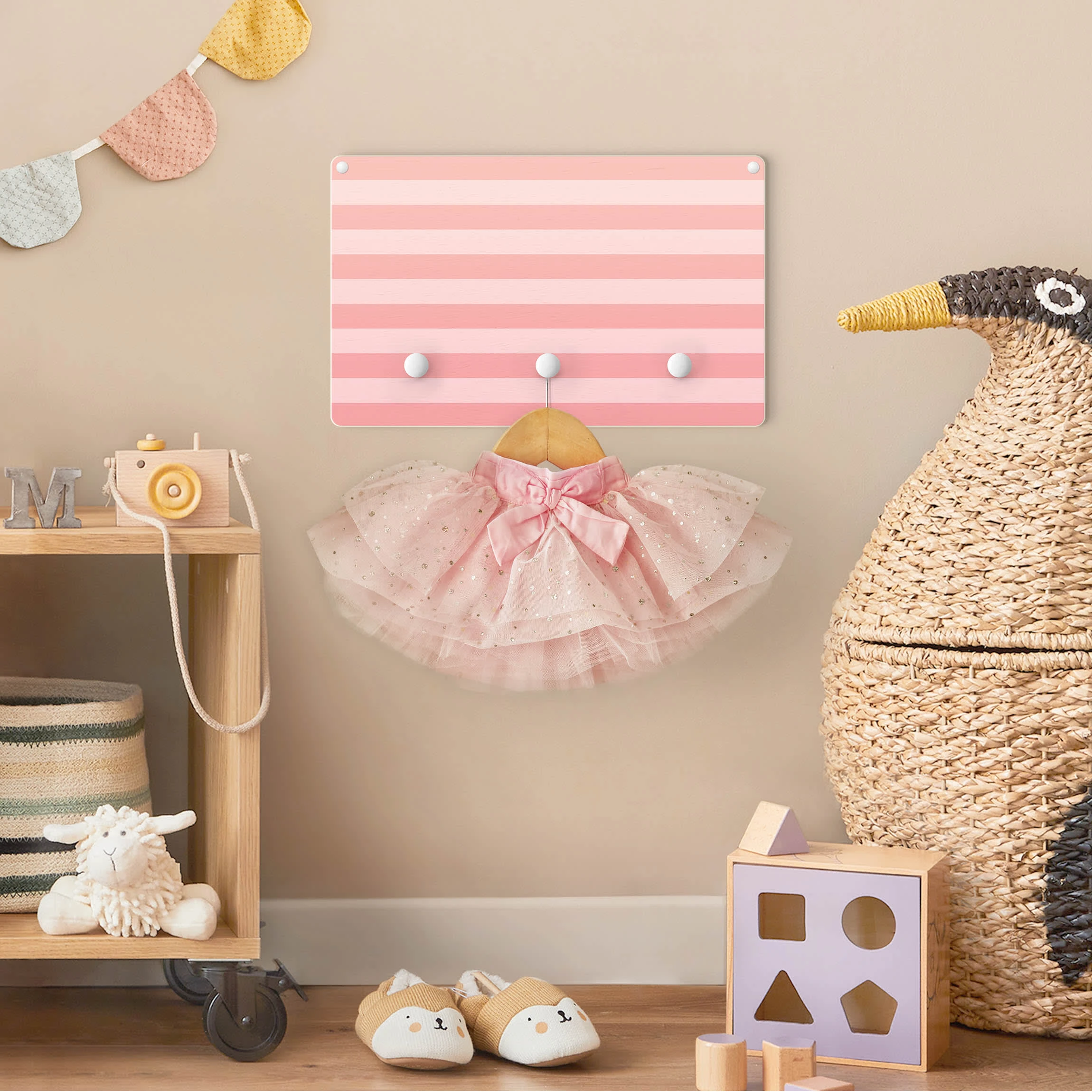 WallArt Kindergarderobe Holz - Querstreifen Rosa In Rosa - Image 4