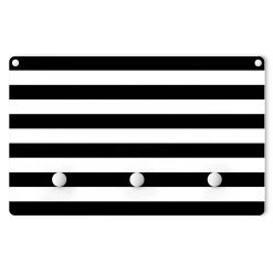 WallArt Kindergarderobe Holz - Querstreifen Schwarz Weiß In Schwarz-Weiß