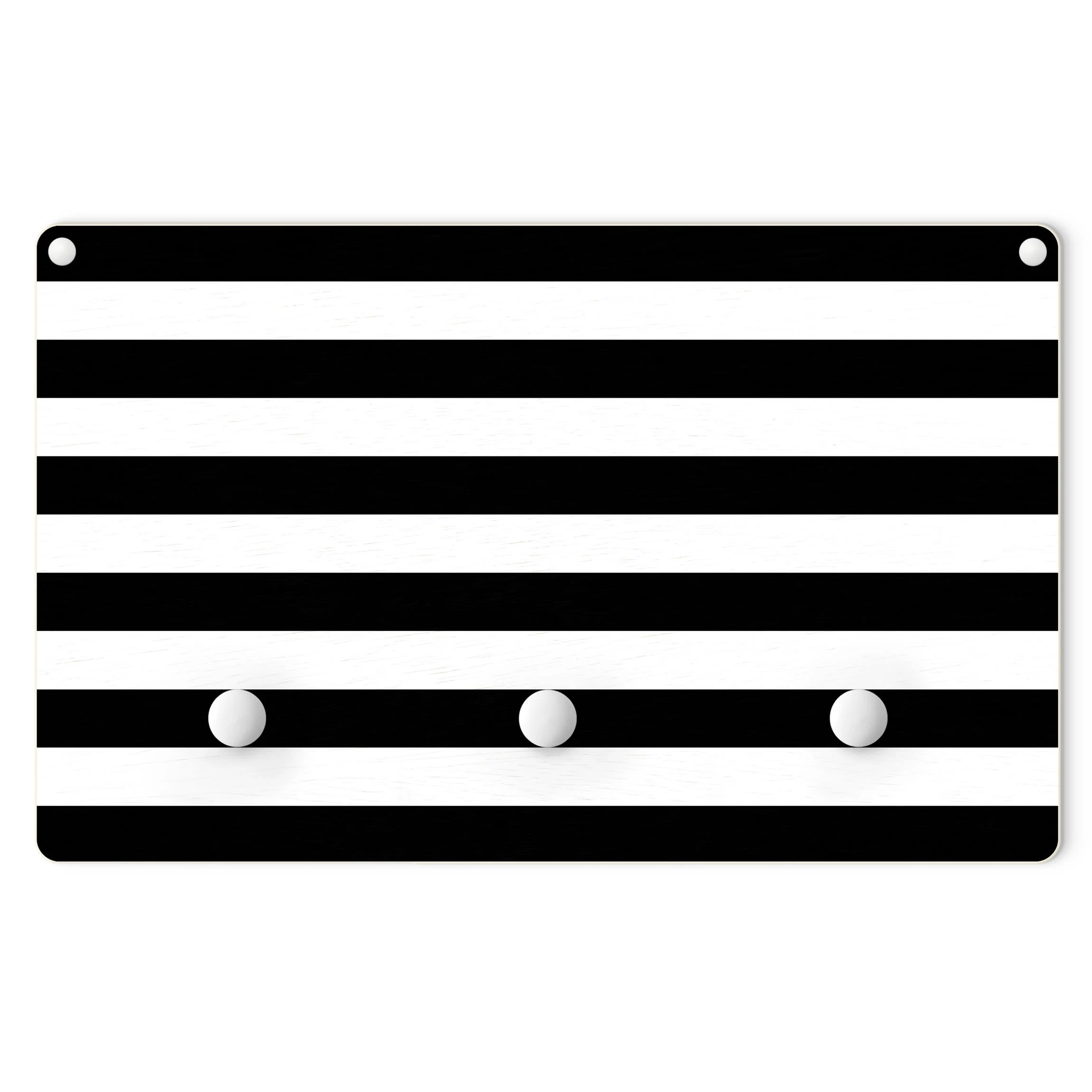 WallArt Kindergarderobe Holz - Querstreifen Schwarz Weiß In Schwarz-Weiß