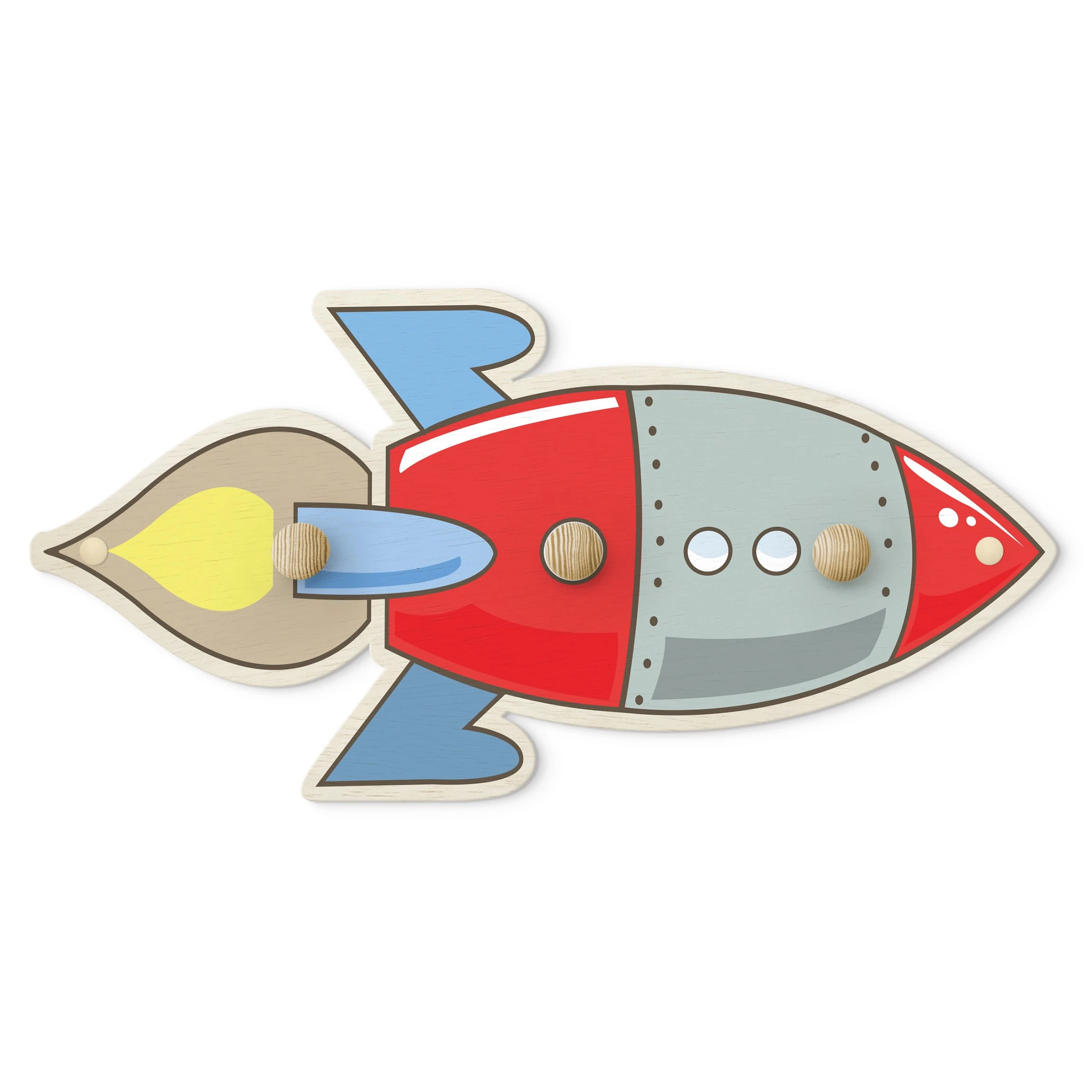 WallArt Kindergarderobe Holz - Rakete Rot Blau In Bunt