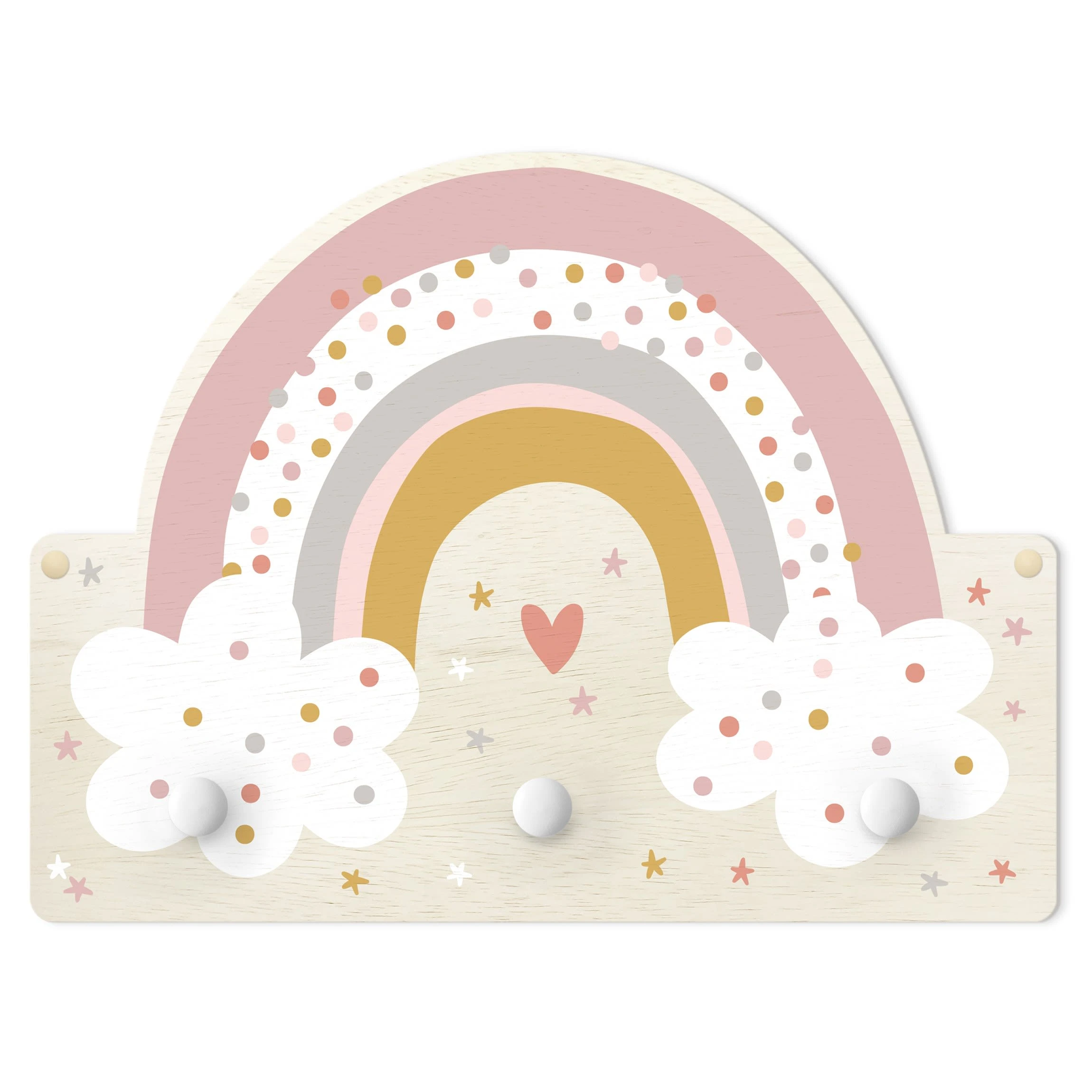 WallArt Kindergarderobe Holz - Regenbogen Mit Wolken Rosa In Rosa