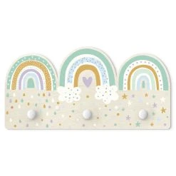 WallArt Kindergarderobe Holz - Regenbögen Pastell Mix In Pastell