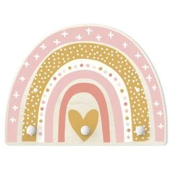 WallArt Kindergarderobe Holz - Regenbogen Punkte Herz Rosa In Rosa
