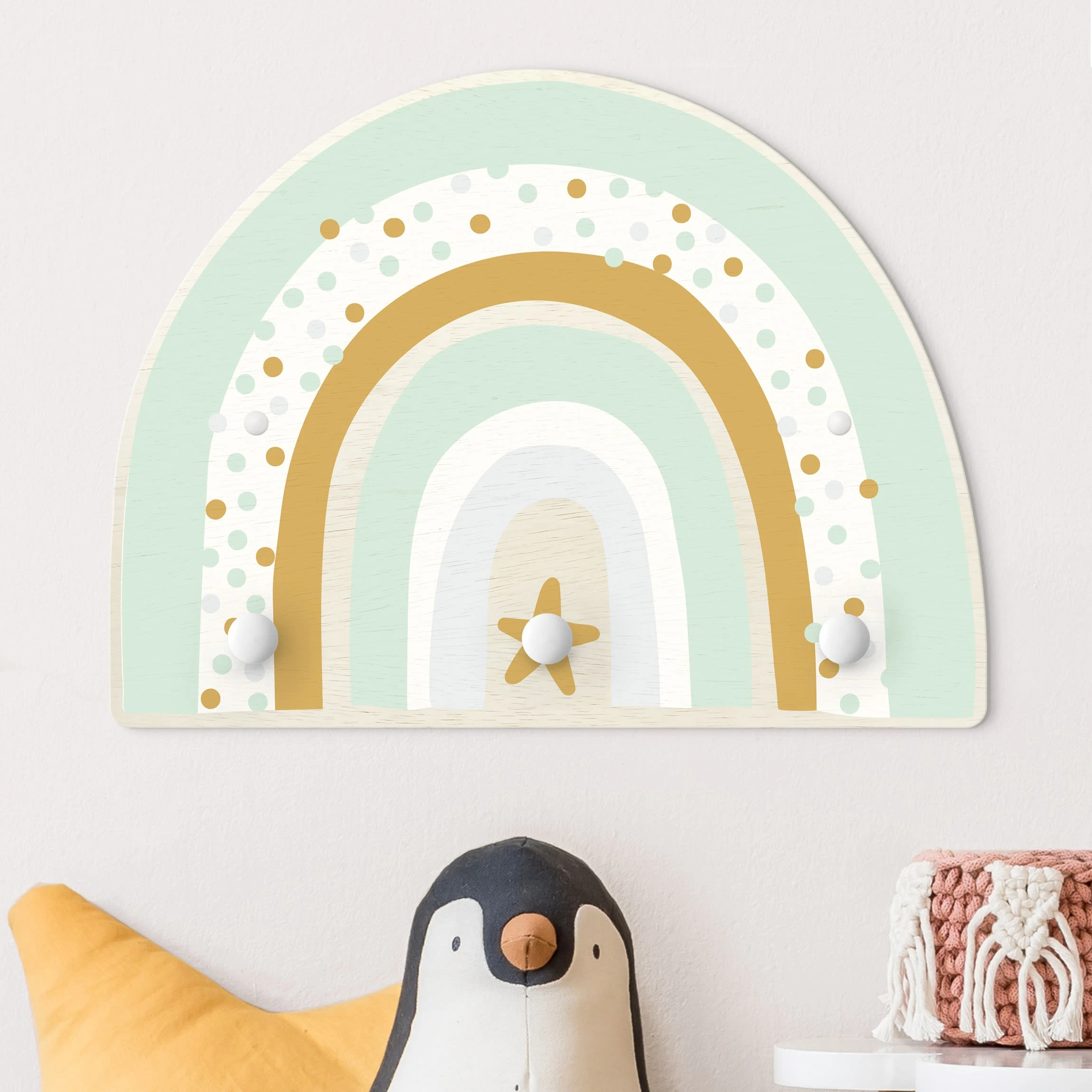 WallArt Kindergarderobe Holz - Regenbogen Punkte Stern Pastell In Pastell - Image 2