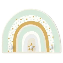 WallArt Kindergarderobe Holz - Regenbogen Punkte Stern Pastell In Pastell