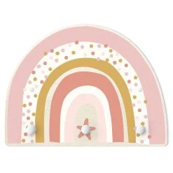 WallArt Kindergarderobe Holz - Regenbogen Punkte Stern Rosa In Rosa