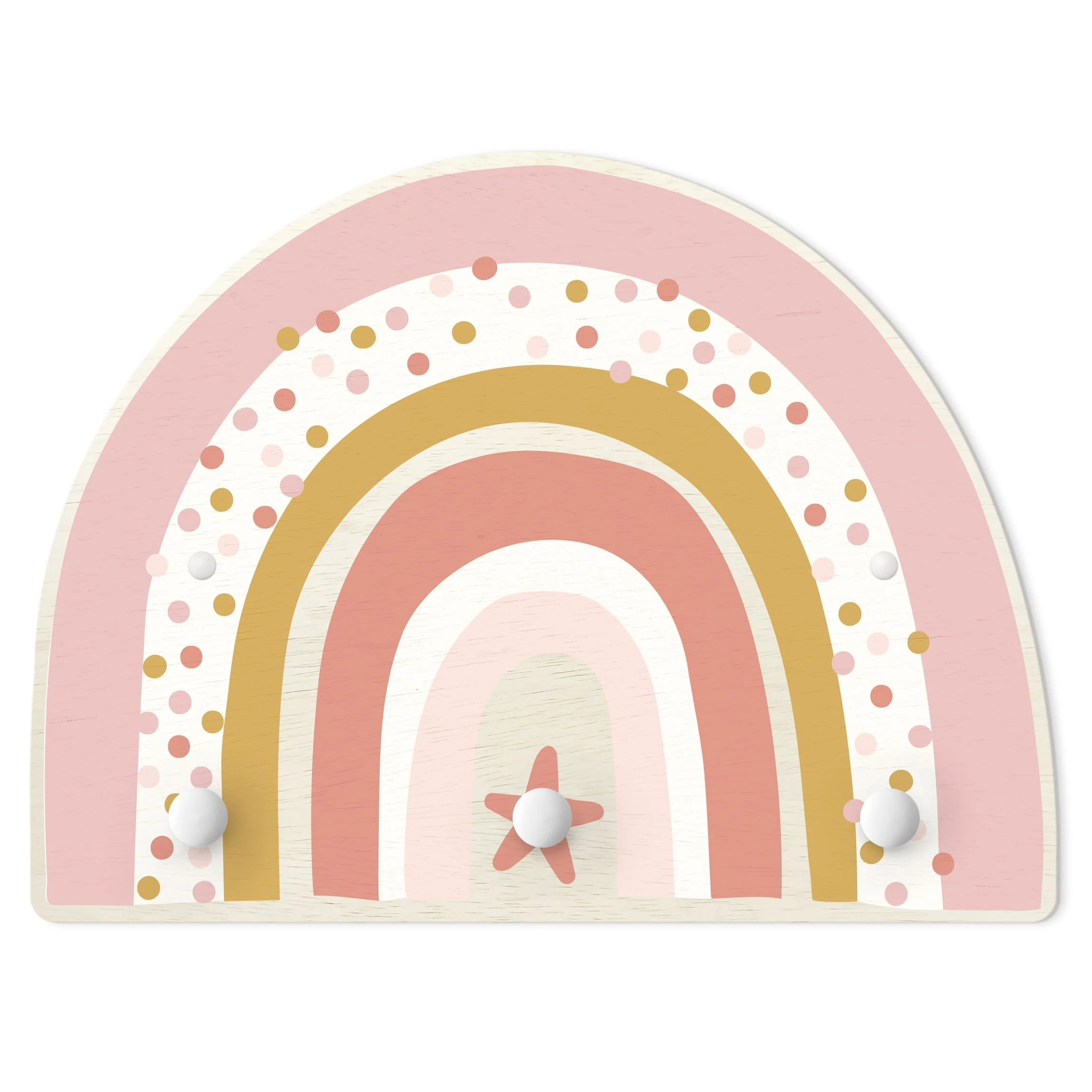 WallArt Kindergarderobe Holz - Regenbogen Punkte Stern Rosa In Rosa