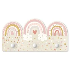 WallArt Kindergarderobe Holz - Regenbögen Rosa Mix In Rosa