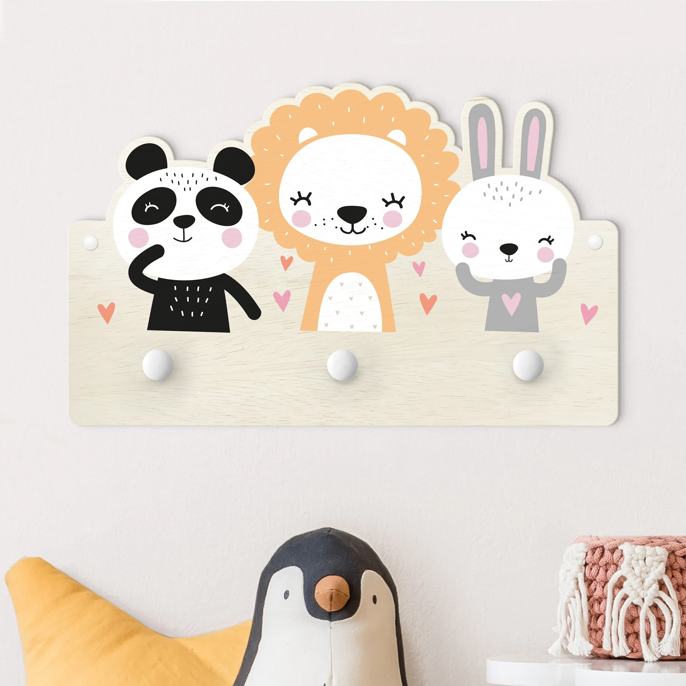 WallArt Kindergarderobe Holz - Safari Tiere In Pastell - Image 2