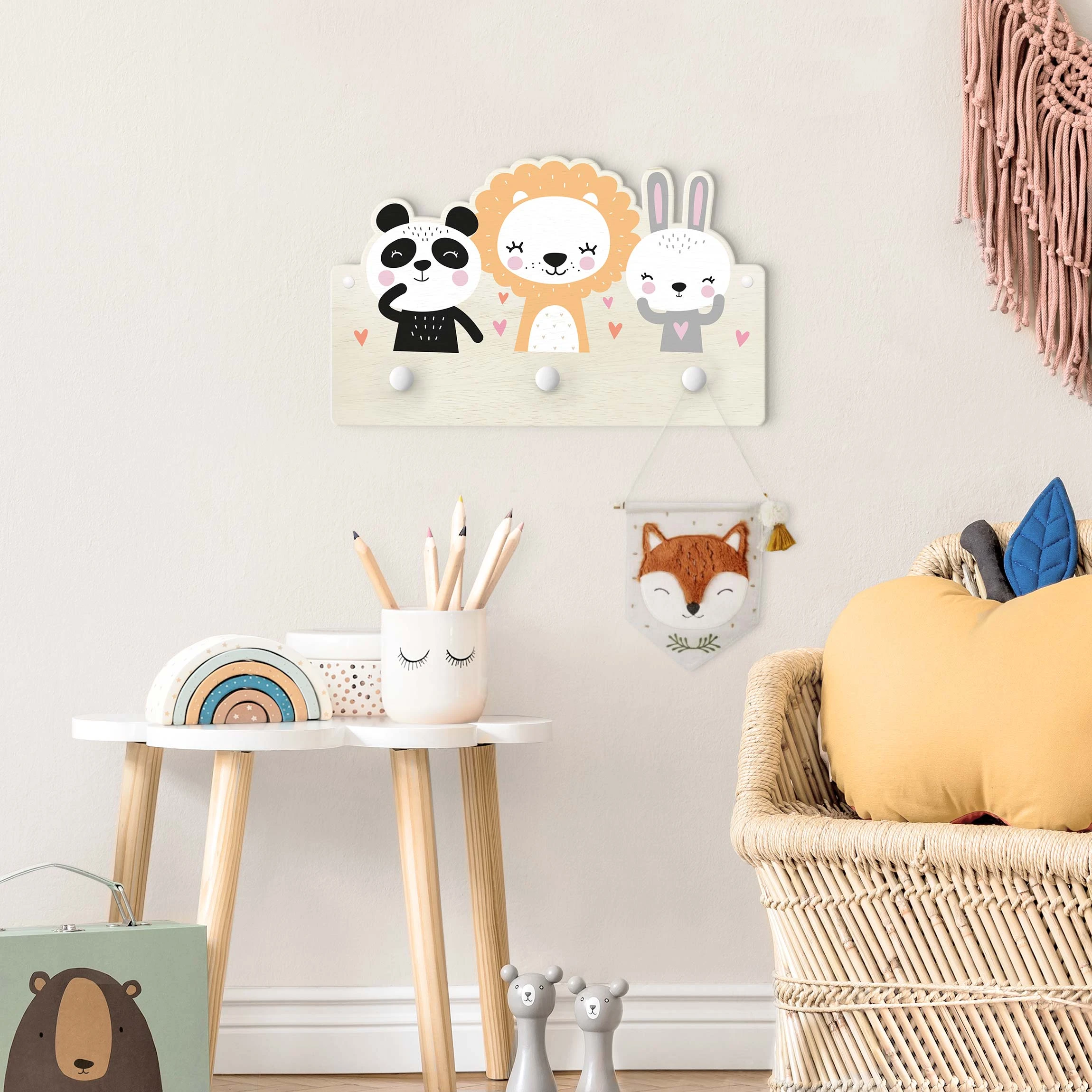 WallArt Kindergarderobe Holz - Safari Tiere In Pastell - Image 3