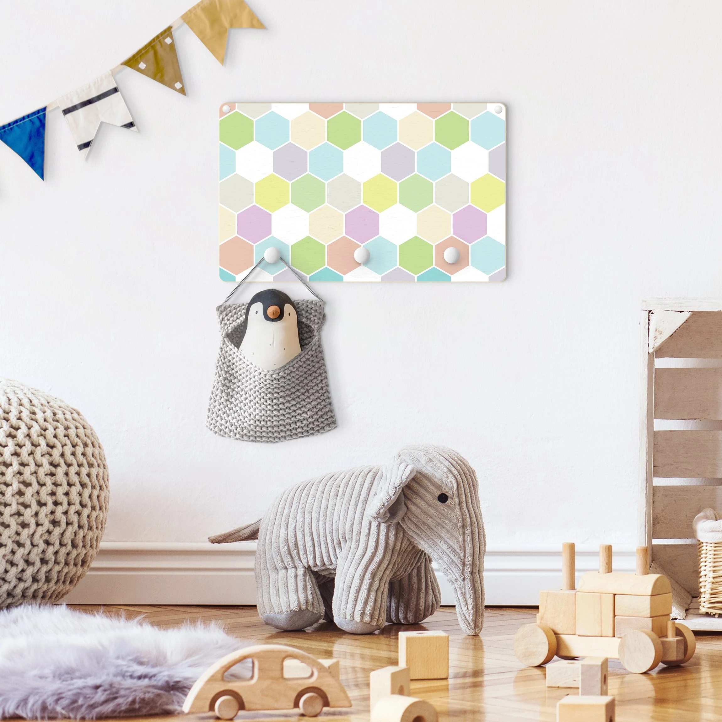 WallArt Kindergarderobe Holz - Sechseck Pastell In Pastell - Image 3