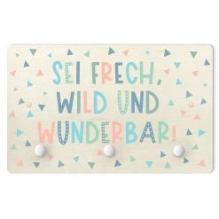 WallArt Kindergarderobe Holz - Sei Frech, Wild Und Wunderbar In Türkis