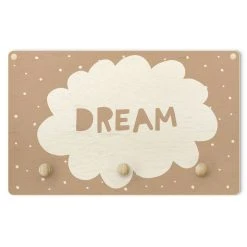 WallArt Kindergarderobe Holz - Spruch Dream Mit Wolke Natur In Creme-Beige