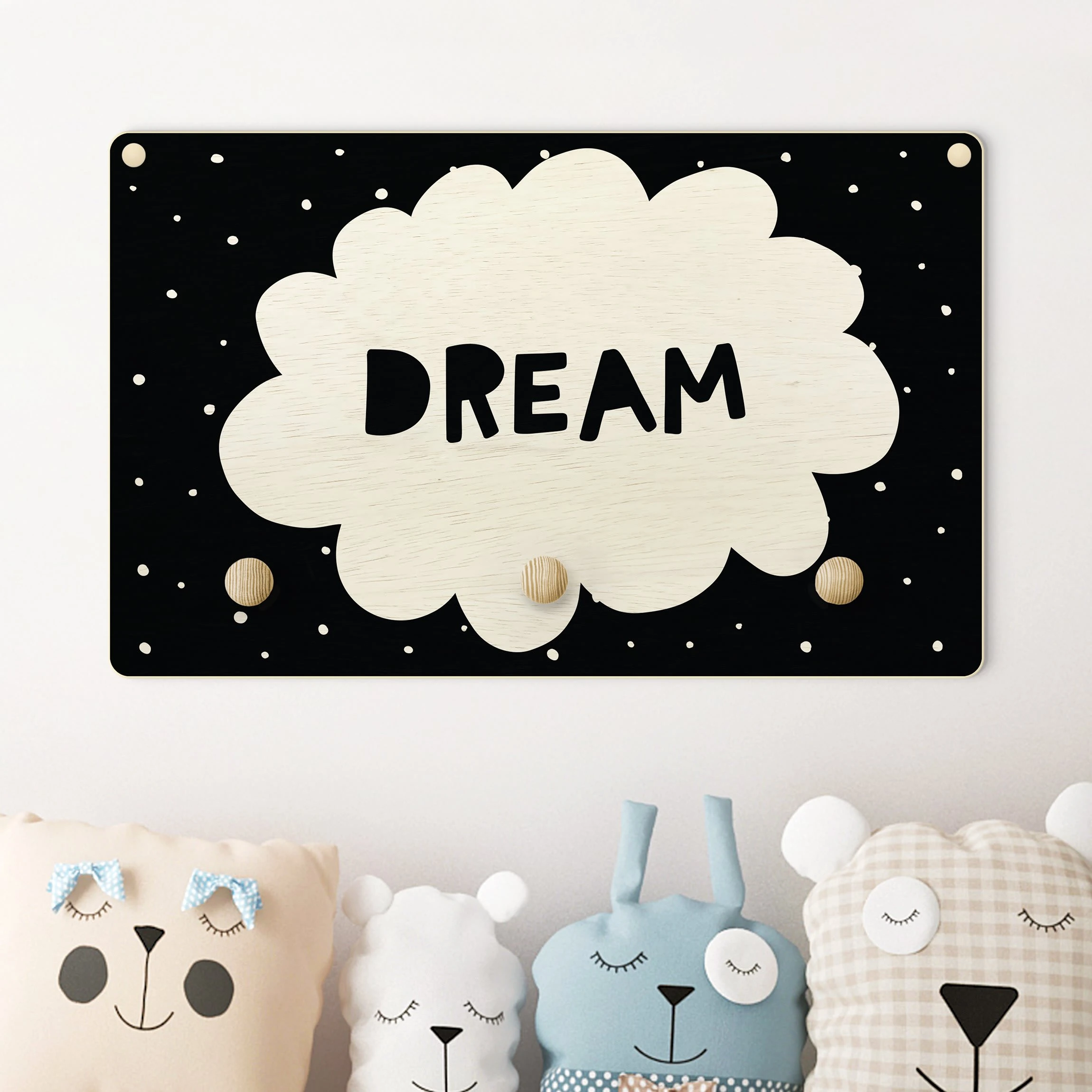 WallArt Kindergarderobe Holz - Spruch Dream Mit Wolke Schwarz In Schwarz - Image 2