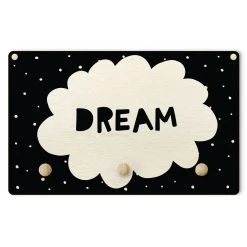 WallArt Kindergarderobe Holz - Spruch Dream Mit Wolke Schwarz In Schwarz