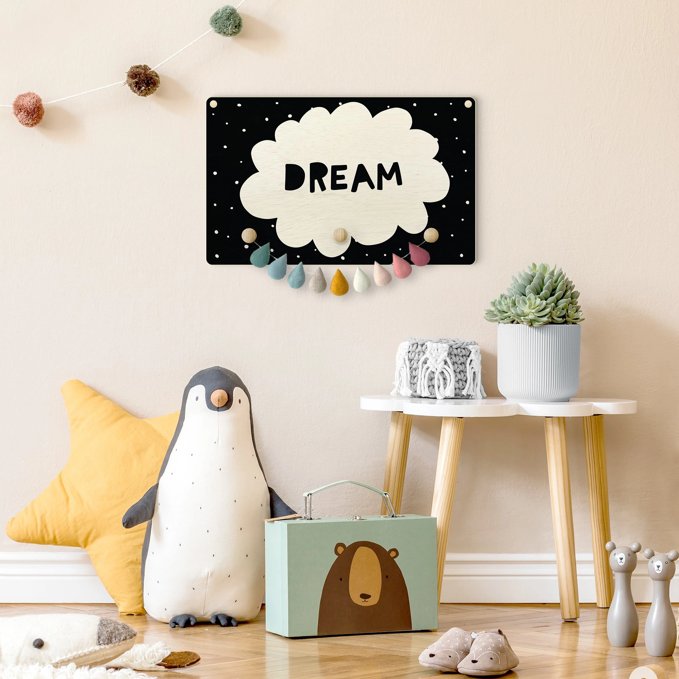 WallArt Kindergarderobe Holz - Spruch Dream Mit Wolke Schwarz In Schwarz - Image 4