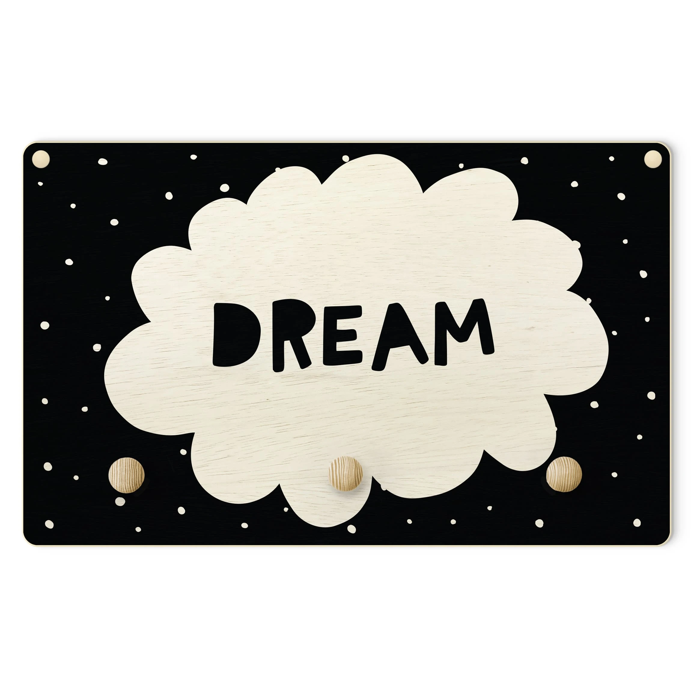 WallArt Kindergarderobe Holz - Spruch Dream Mit Wolke Schwarz In Schwarz