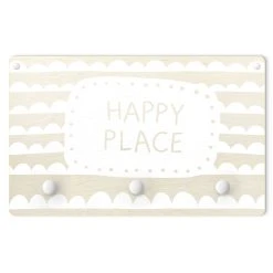 WallArt Kindergarderobe Holz - Spruch Happy Place Im Wolkenband Weiß In Weiß