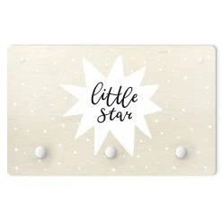 WallArt Kindergarderobe Holz - Spruch Little Star Mit Stern Weiß In Schwarz-Weiß