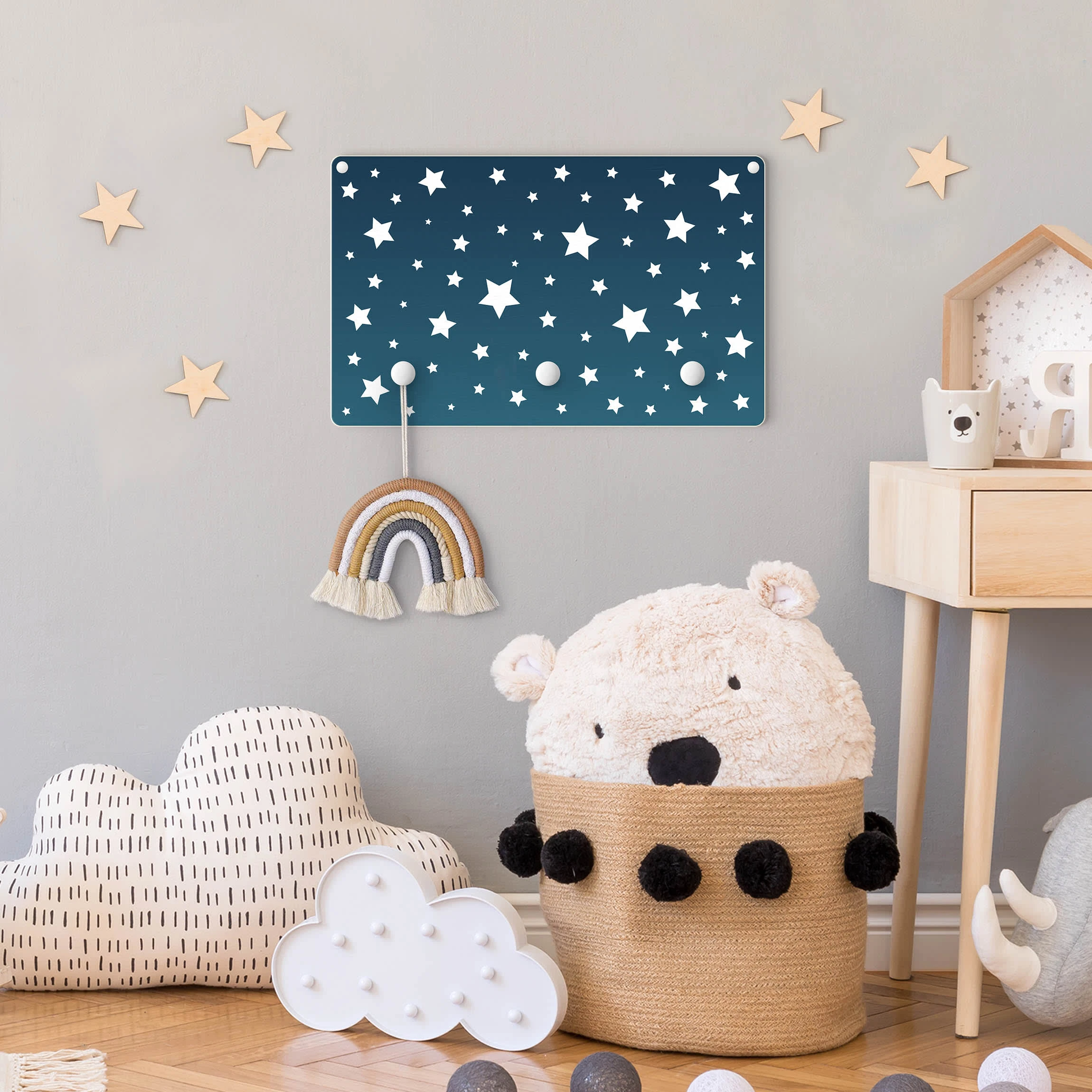 WallArt Kindergarderobe Holz - Sterne Im Nachthimmel In Blau - Image 3