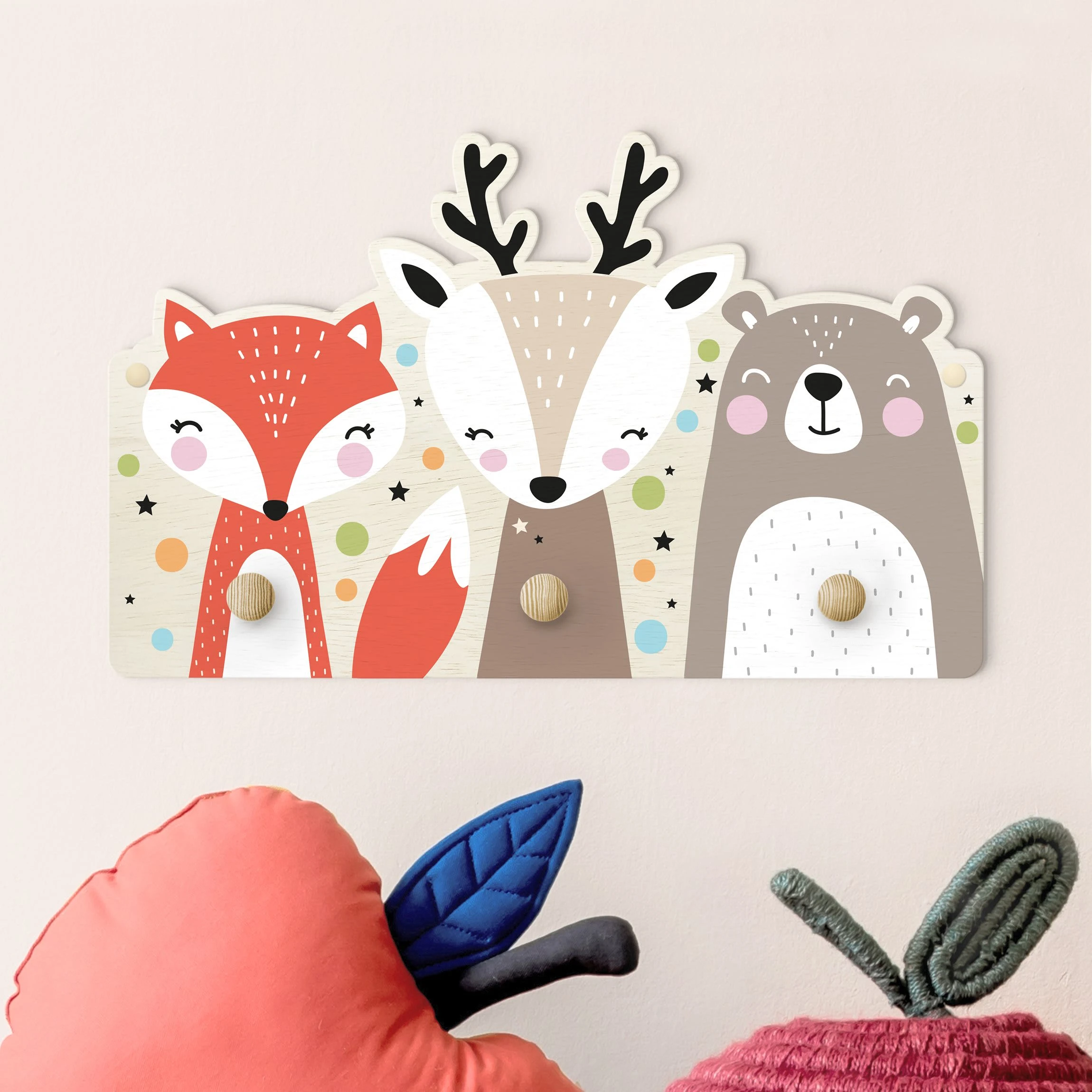WallArt Kindergarderobe Holz - Süße Waldtiere In Pastell - Image 2